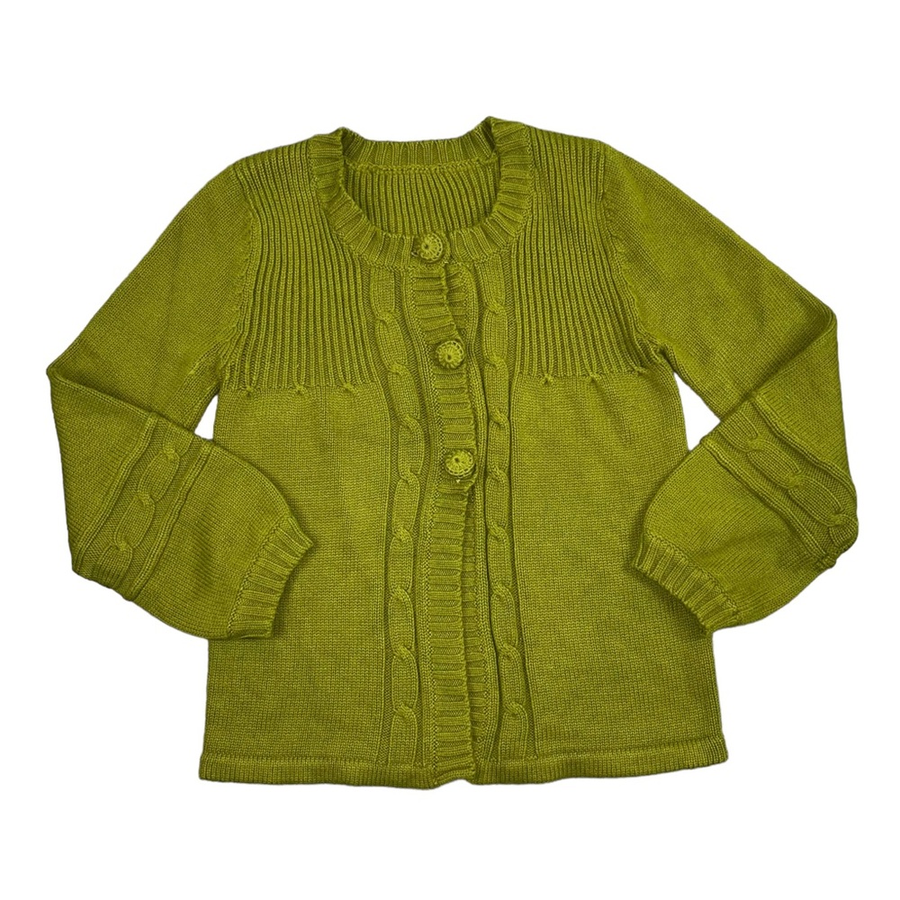 Chartreuse Knit Cardigan Sweater Small Green - Picture 13 of 16